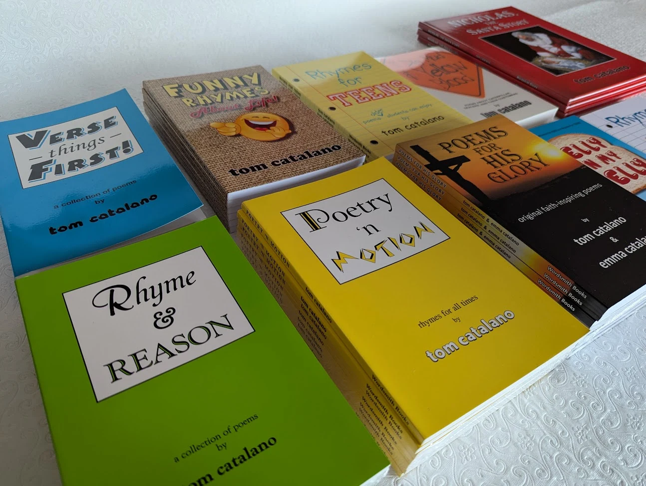Tom Catalano's books fanned out on a table