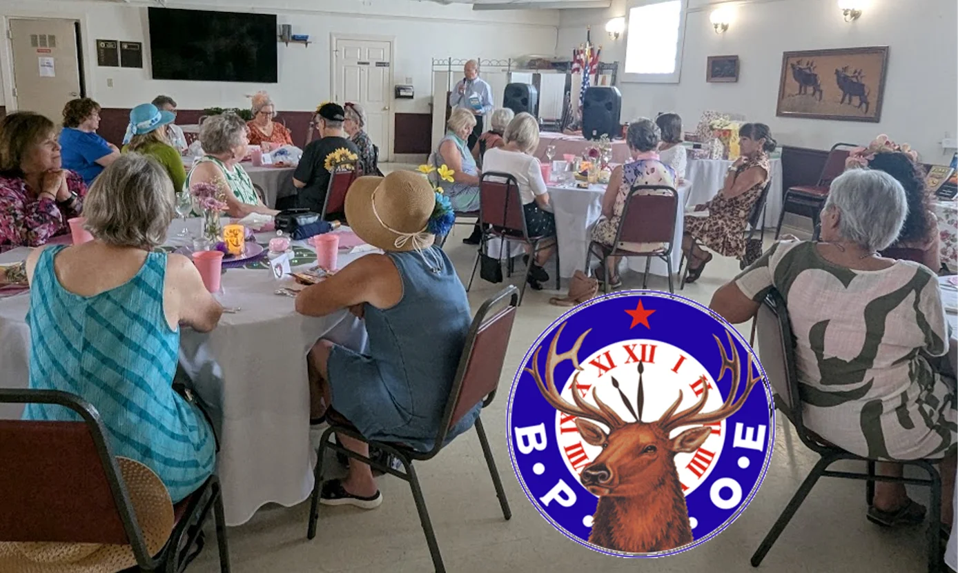 Tom Catalano's audience at a fraternal club luncheon, with the Elks Lodge logo